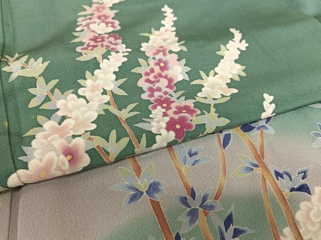 平和屋着物●本加賀友禅作家 梶山伸 訪問着 枝花文 暈し染め 正絹 逸品 AAAY0037zg