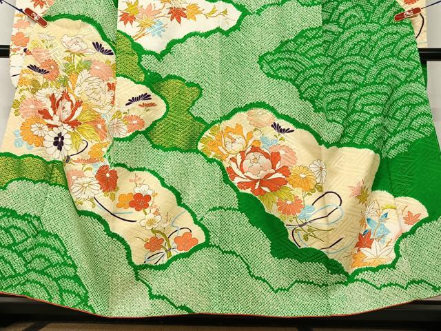 平和屋着物●豪華振袖 駒刺繍 絞り 草花文 金彩 正絹 逸品 AAAY0057zg