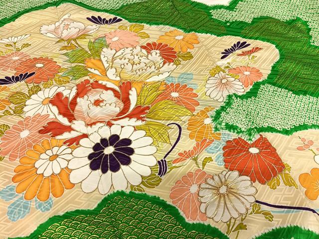 平和屋着物●豪華振袖 駒刺繍 絞り 草花文 金彩 正絹 逸品 AAAY0057zg
