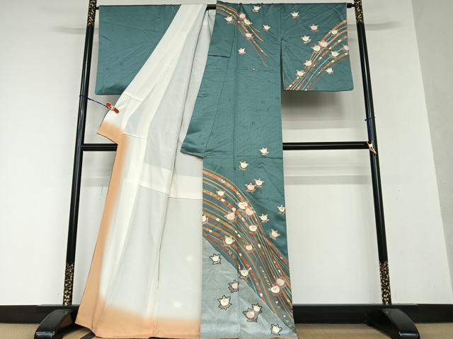 平和屋着物●十日町老舗ブランド 吉澤友禅 吾妻徳穂 訪問着 駒刺繍 橘 金彩 正絹 逸品 AAAY0065zg