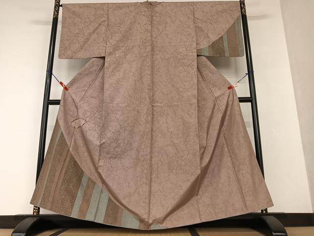 平和屋着物●本場染大島紬 訪問着 絞り 地紙草花間道 金彩 正絹 逸品 AAAY0093zg