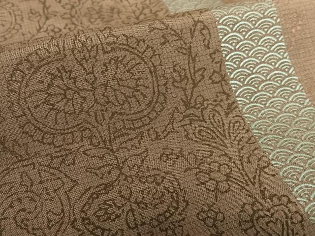 平和屋着物●本場染大島紬 訪問着 絞り 地紙草花間道 金彩 正絹 逸品 AAAY0093zg