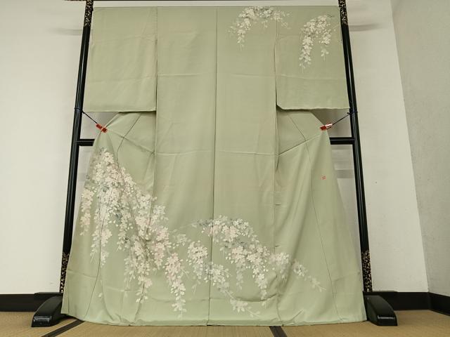 平和屋着物●本加賀友禅作家 鶴見保次 訪問着 枝垂れ桜 暈し染め 仮絵羽 正絹 逸品 未使用 AAAY0162zg