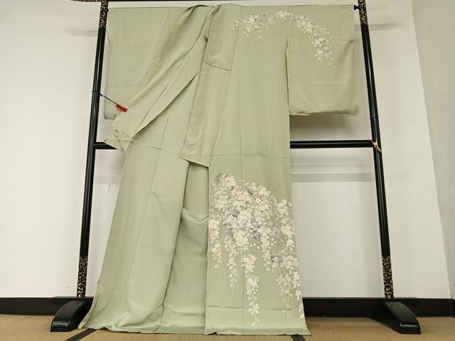 平和屋着物●本加賀友禅作家 鶴見保次 訪問着 枝垂れ桜 暈し染め 仮絵羽 正絹 逸品 未使用 AAAY0162zg