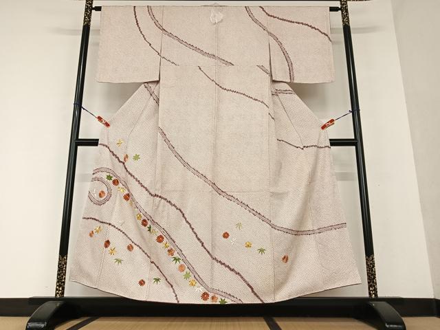 平和屋着物●訪問着 駒刺繍 絞り 草花文 正絹 逸品 AAAY0166zg
