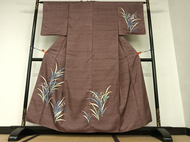 平和屋着物●訪問着 紬地 草花文 正絹 逸品 AAAY0215zg