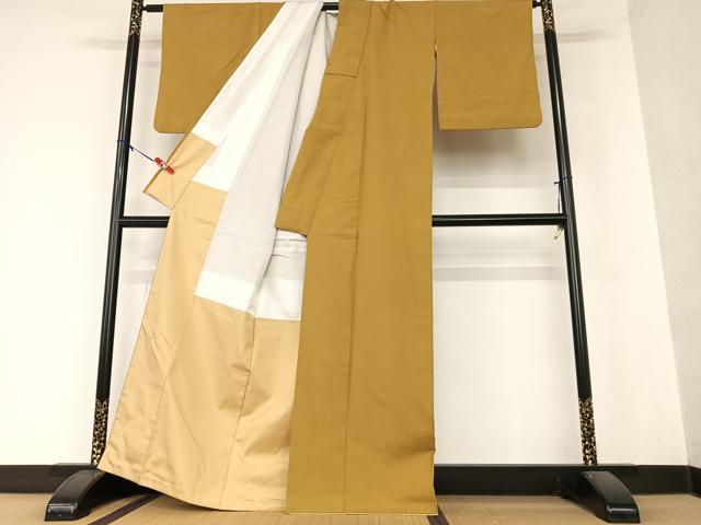平和屋着物●上質な紬 色無地 桑茶色 正絹 逸品 AAAY0258zg