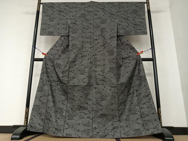 平和屋着物●本場大島紬 一元絣 風景文 黒地 西武百貨店扱い 正絹 逸品 AAAY0267zg