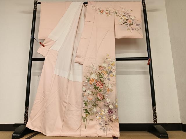 平和屋着物●訪問着 友禅 刺繍 草花文 暈し染め 金彩 正絹 逸品 AAAY0285zg