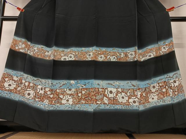 平和屋着物●訪問着 辻が花紋様 暈し染め 黒地 正絹 逸品 AABI2617cs