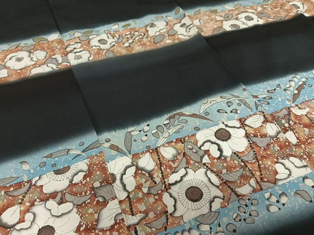 平和屋着物●訪問着 辻が花紋様 暈し染め 黒地 正絹 逸品 AABI2617cs