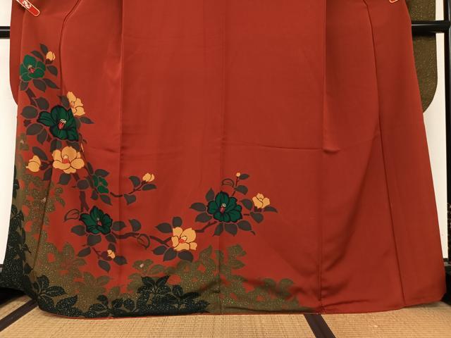 平和屋着物●豪華振袖 草花シルエット 椿 金彩 正絹 逸品 AAAY0298zg