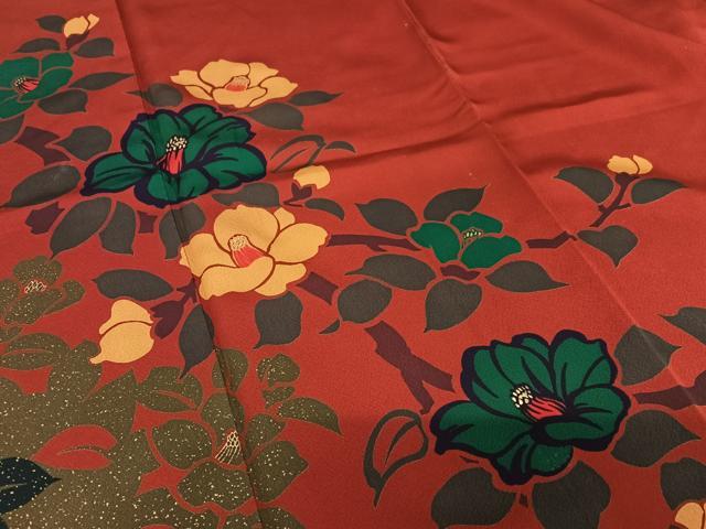 平和屋着物●豪華振袖 草花シルエット 椿 金彩 正絹 逸品 AAAY0298zg