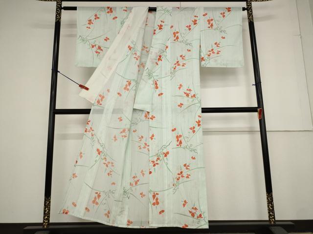平和屋着物*夏物 小紋 絽 草花文 洗える着物 AAAY0647st