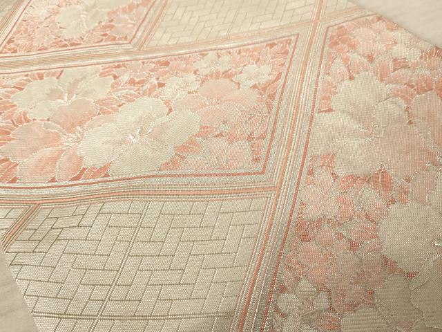 平和屋着物◎佐賀錦 六通柄袋帯 草花文 銀糸 正絹 逸品 AAAY0723dt