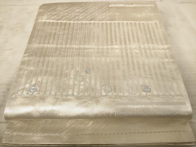 平和屋着物◎六通柄袋帯 幾何学文 銀糸 正絹 逸品 AAAY0725dt
