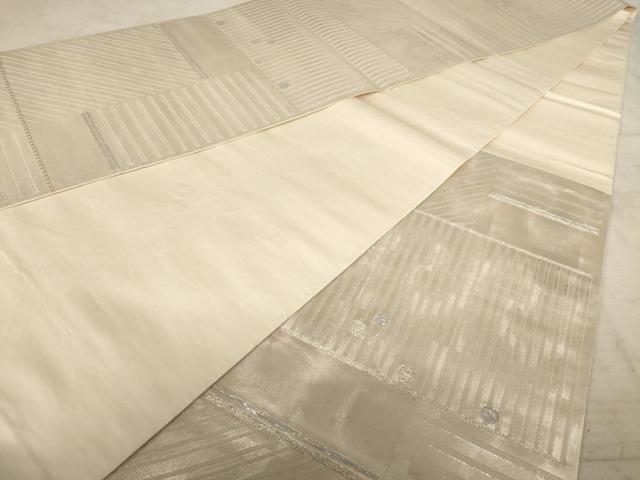 平和屋着物◎六通柄袋帯 幾何学文 銀糸 正絹 逸品 AAAY0725dt
