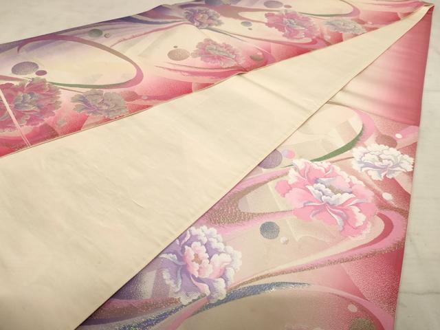 平和屋着物◎六通柄袋帯 流水花文 金糸 正絹 逸品 AAAY0748dt
