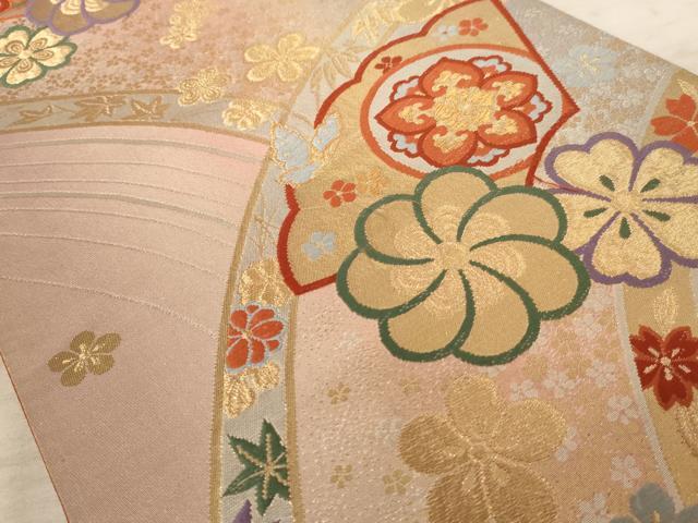 平和屋着物◎六通柄袋帯 花蝶文 金銀糸 正絹 逸品 AAAY0753dt