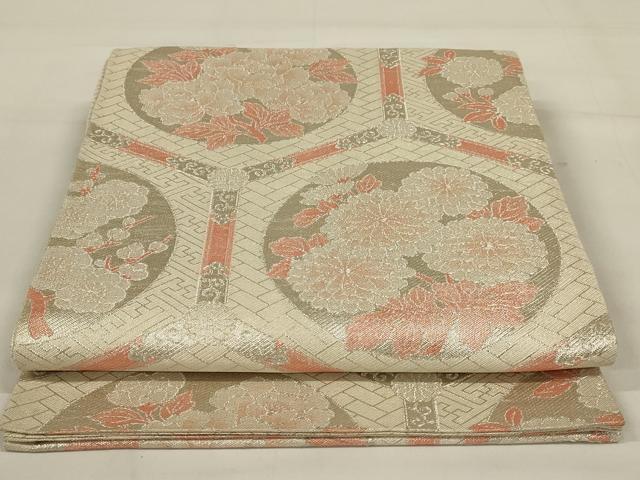 平和屋着物◎佐賀錦 六通柄袋帯 亀甲花文 銀糸 正絹 逸品 AAAY0819ou