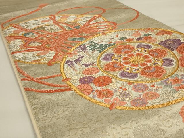 平和屋着物◎太鼓柄袋帯 花鼓文 金銀糸 正絹 逸品 AAAY0829ou
