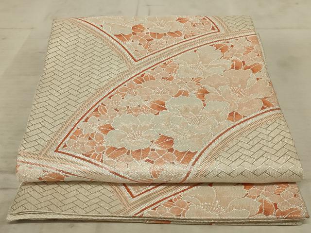 平和屋着物◎六通柄袋帯 唐織 地紙花文 銀糸 正絹 逸品 AAAY1455ou