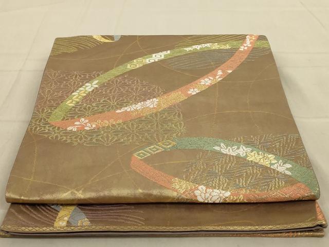 平和屋着物◎六通柄袋帯 熨斗花文 金糸 正絹 逸品 AAAY1462ou