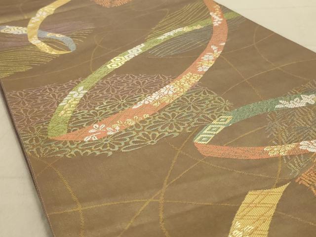 平和屋着物◎六通柄袋帯 熨斗花文 金糸 正絹 逸品 AAAY1462ou