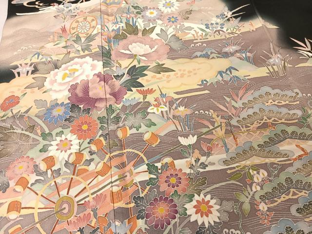 平和屋着物●人間国宝 本加賀友禅作家 二塚長生 風景草花文 正絹 逸品 AAAY1515np