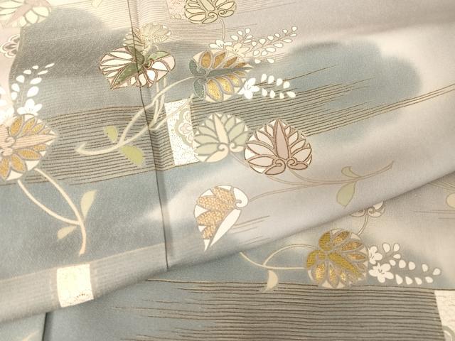 平和屋着物●創業460年・千總 訪問着 刺繍 葵 暈し染め 金糸 金彩 灰青色地 そごう扱い 正絹 逸品 AAAY1594np