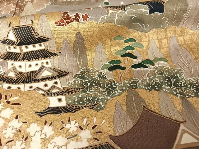 平和屋着物●訪問着 手描き 人物風景文 暈し染め 金彩 正絹 逸品 AAAY1599np