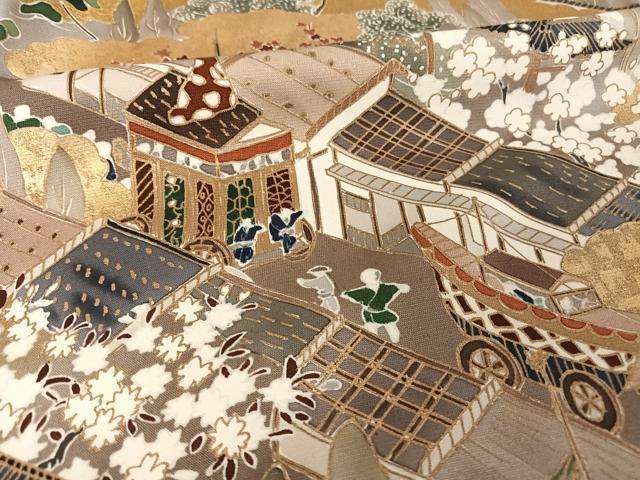 平和屋着物●訪問着 手描き 人物風景文 暈し染め 金彩 正絹 逸品 AAAY1599np