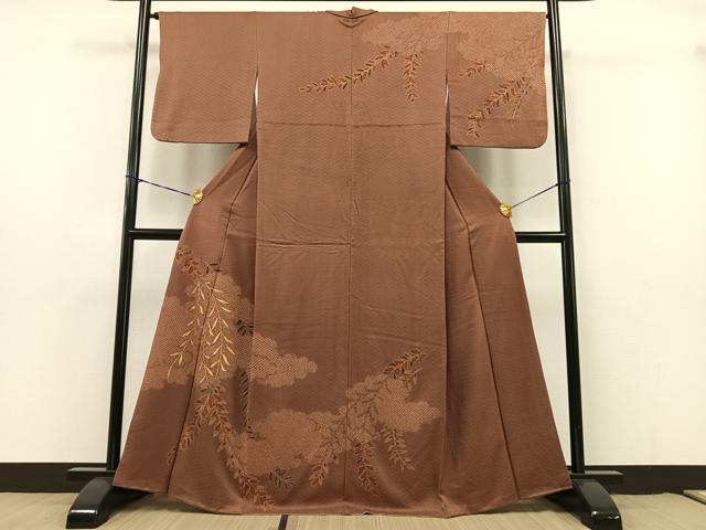 平和屋着物●訪問着 絞り 枝葉文 金彩 正絹 逸品 AAAY1721np