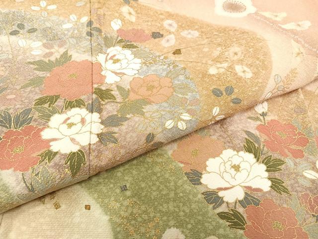 平和屋着物●訪問着 草花 枝梅 暈し染め 金彩 正絹 逸品 AAAY1733np