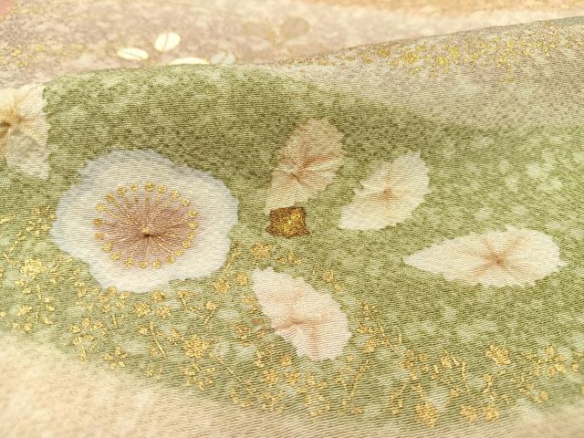 平和屋着物●訪問着 草花 枝梅 暈し染め 金彩 正絹 逸品 AAAY1733np