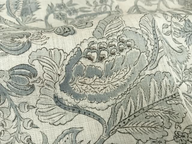 平和屋着物▽生紬 単衣 手描き 更紗花文 正絹 逸品 AAAY1749np