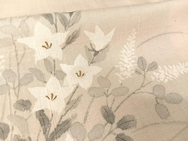 平和屋着物▽訪問着 単衣 紬地 手描き 草花文 正絹 逸品 AAAY1753np