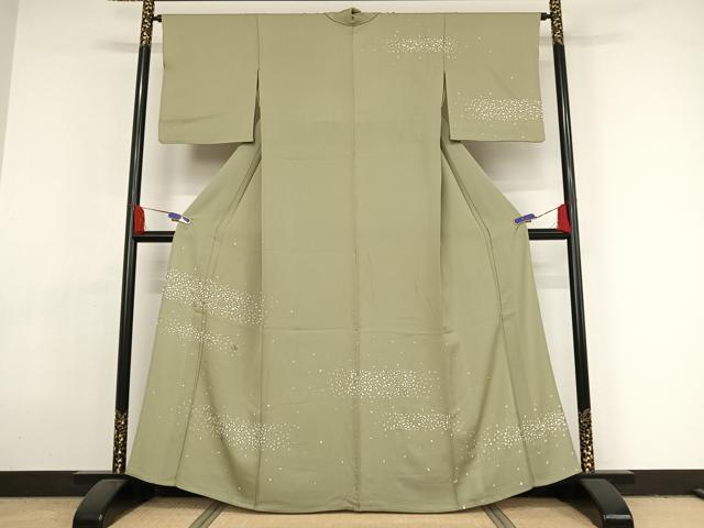 平和屋着物▽訪問着 単衣 刺繍 箔散らし文 銀通し地 正絹 逸品 AAAY1756np