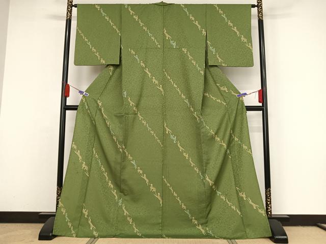 平和屋着物▽小紋 単衣 ヒョウ 金彩 ロング丈 洗える着物 AAAY1762np