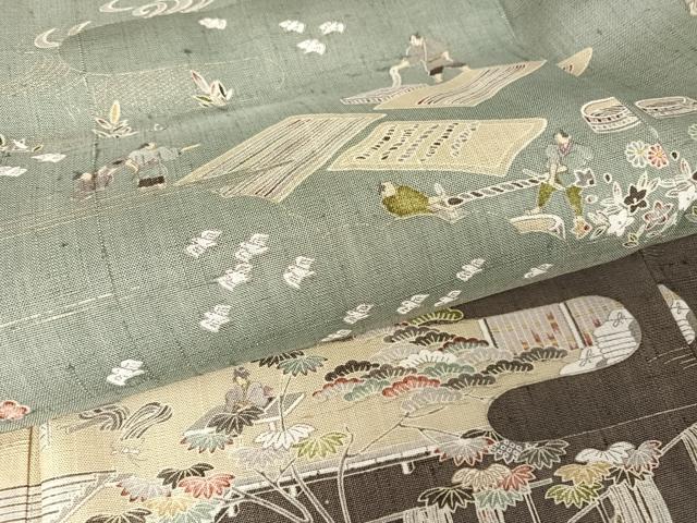 平和屋着物▽染織の名門 しょうざん 生紬 訪問着 単衣 手描き 人物風景文 鈴乃屋扱い 正絹 逸品 未使用 AAAY1763np