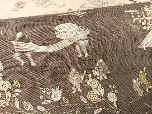 平和屋着物▽染織の名門 しょうざん 生紬 訪問着 単衣 手描き 人物風景文 鈴乃屋扱い 正絹 逸品 未使用 AAAY1763np