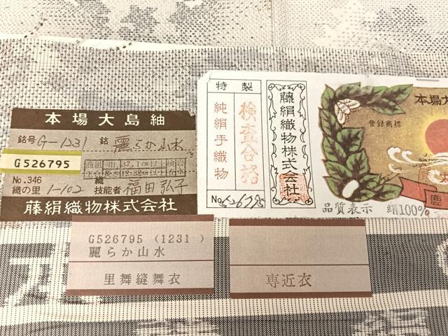 平和屋着物▽都喜ヱ門 本場大島紬 単衣 カタス9マルキ 麗らか山水 鈴乃屋扱い 証紙付き 藤絹織物謹製 正絹 逸品 AAAY1766np