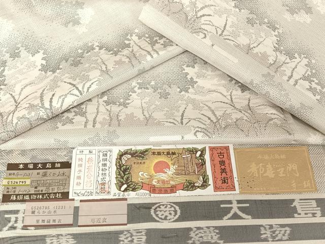 平和屋着物▽都喜ヱ門 本場大島紬 単衣 カタス9マルキ 麗らか山水 鈴乃屋扱い 証紙付き 藤絹織物謹製 正絹 逸品 AAAY1766np