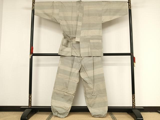 平和屋着物▽男性 作務衣 本場大島紬 単衣 正絹 逸品 AAAY1771np