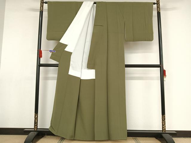 平和屋着物●上質な色無地 草色 正絹 逸品 AAAY1782np