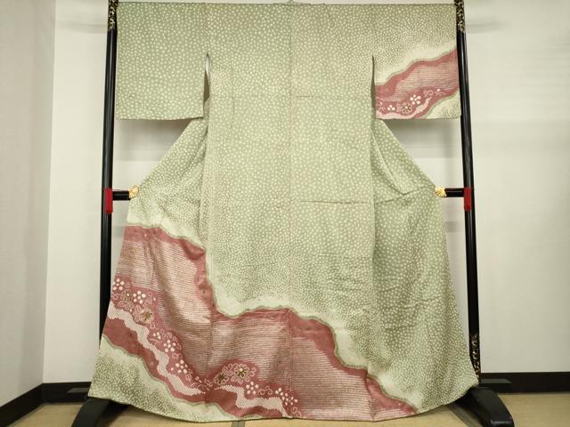 平和屋着物●訪問着 総絞り 流水花文 金銀彩 正絹 逸品 AAAY1856ck