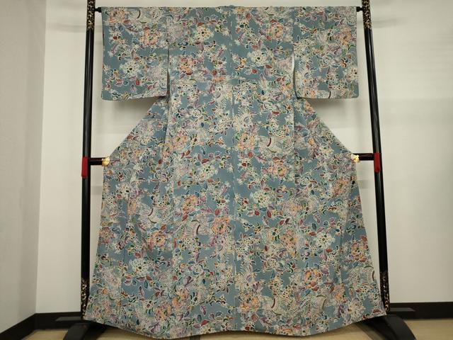 平和屋着物●上質な小紋 手描き 更紗鳳凰花文 鬼しぼ縮緬 正絹 逸品 AAAY1888ck