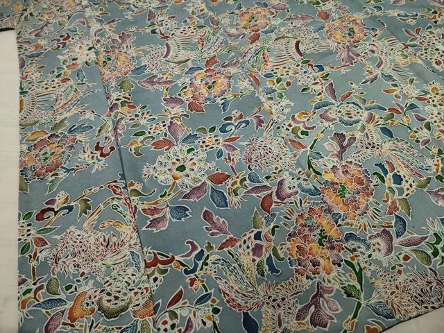 平和屋着物●上質な小紋 手描き 更紗鳳凰花文 鬼しぼ縮緬 正絹 逸品 AAAY1888ck