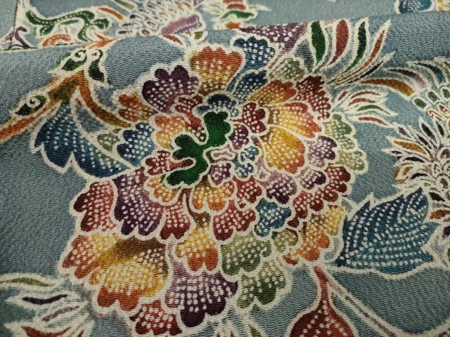 平和屋着物●上質な小紋 手描き 更紗鳳凰花文 鬼しぼ縮緬 正絹 逸品 AAAY1888ck
