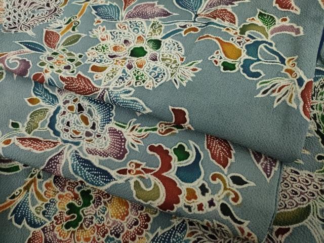 平和屋着物●上質な小紋 手描き 更紗鳳凰花文 鬼しぼ縮緬 正絹 逸品 AAAY1888ck
